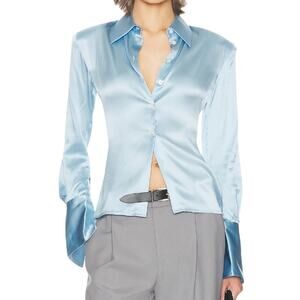 Helsa The Silk Charmeuse Shirt in Sky Blue, Size M